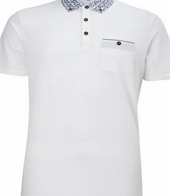 Bhs White Floral Collar Polo Shirt, WHITE BR52M06GWHT