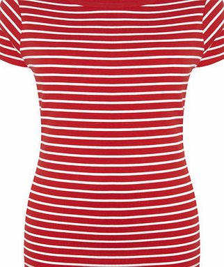Bhs White/Red Short Sleeve Stripe Slash Neck Top,