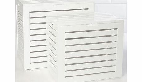 Bhs White Slatted Wooden Laundry Box, white 1935180306