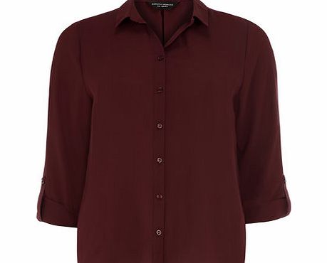 Bhs Wine Collared Roll Sleeve Shirt, red 19128083874