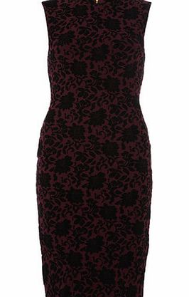 Bhs Wine Red Flocked Floral Dress, red 19127023874