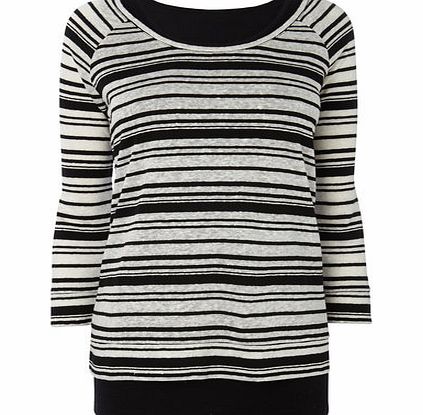 Womens Black 3/4 Sleeve Double Layer Stripe