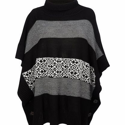 Bhs Womens Black Feature Stitch Tabard Poncho, black