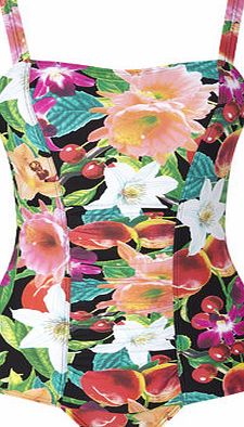 Womens Black Floral Print Tummy Control