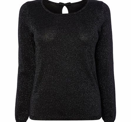 Womens Black Glitter Bow Back Jumper, black