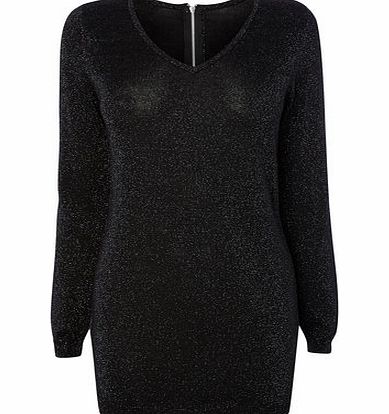 Womens Black Glitter V Neck Tunic, black 586950137