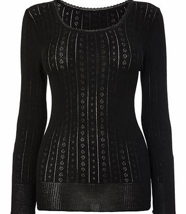 Bhs Womens Black Pointelle Long Sleeve Thermal