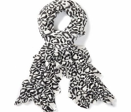 Bhs Womens Black/White Leopard Printed Ruffle Scarf,