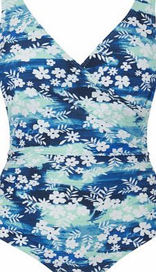 Womens Blue Brushstroke Floral Printed Tummy