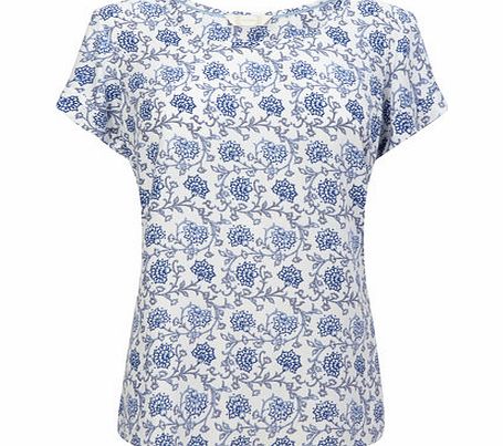 Womens Blue Print Viscose T-shirt, multi