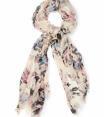 Bhs Womens Cream Multi Oriental Butterfly Scarf,