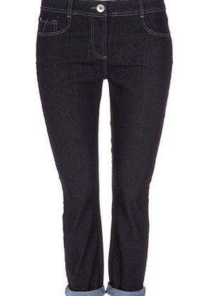 Womens Dark Blue Roll Up Petite Jeans, indigo