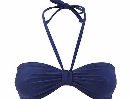 Bhs Womens Great Value Shiny Navy Beandeau Bikini