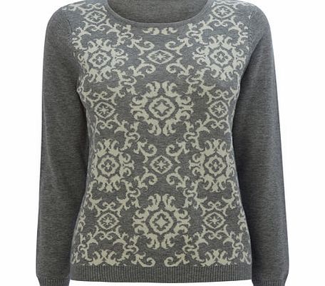 Womens Grey Petite Baroque Print Jumper, grey