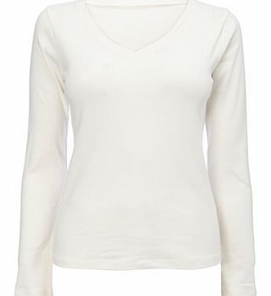 Womens Ivory Long Sleeve V Neck Top, ivory