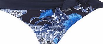 Womens Navy Floral Print Bikini Bottom, navy