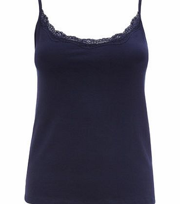 Bhs Womens Navy Lace Trim Camisole Vest, navy