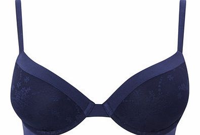 Womens Navy Softie Jacquard T-Shirt Bra, navy