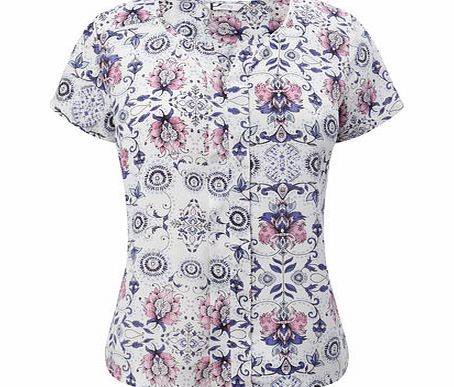 Womens Petite Floral Tile Print Top, blue multi