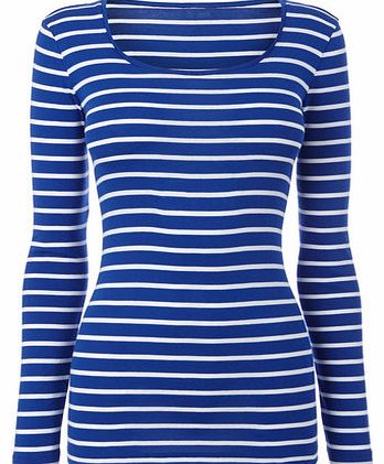 Womens Steel blue Long Sleeve Stripe Scoop Neck