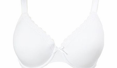 Womens White Cotton and Lace T-Shirt Bra, white