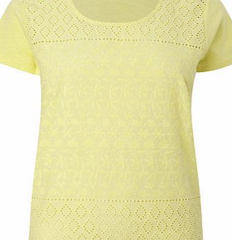 Bhs Yellow Petite Broderie Front Cotton Top, pale