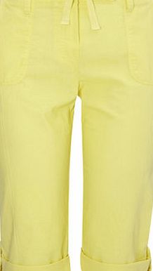 Bhs Yellow Petite Cotton Crop Trouser, pale yellow