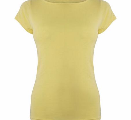 Yellow Short Sleeve Slash Neck Top, yellow