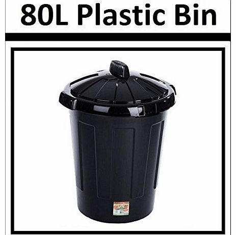 BHT 1 x 80L Litre BLACK PLASTIC BINS, WASTE BUCKET, DUSTBIN, CONTAINER KITCHEN BIN NEW