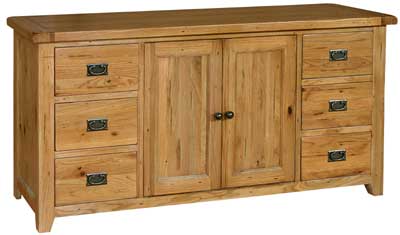 Oak 6 Drawer 2 Door Wide Sideboard