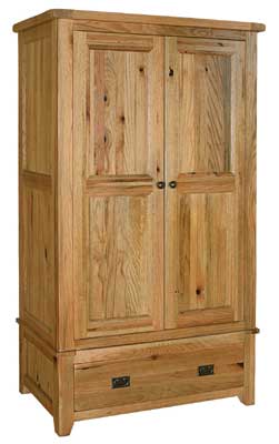 OAK WARDROBE DOUBLE GENTS WITH DRAWER