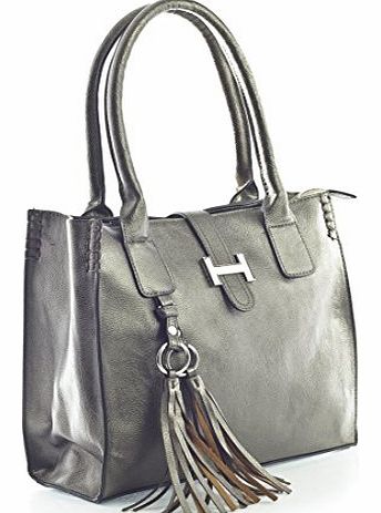 Big Handbag Shop Womens Faux Leather Medium Size Satchel with Make up Pouch Bag (5002 Dark Tan)