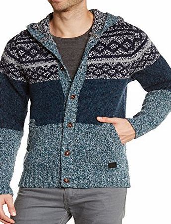 Billabong Mens Shin Aztec Crew Neck Long Sleeve Cardigan, Blue (Navy), Large