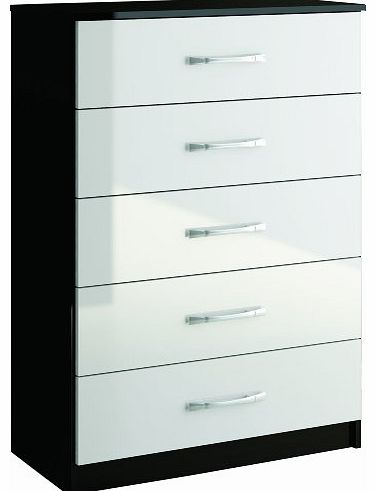 Birlea Lynx 5 Drawer Chest, Black & White