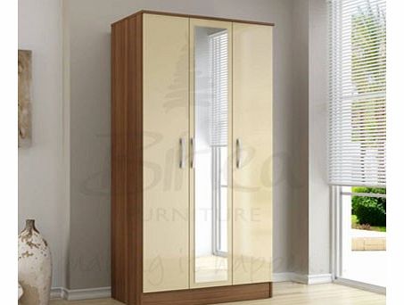 Birlea Lynx Three Door Wardrobe in Walnut and Cream