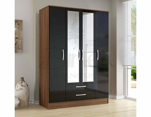 Lynx Walnut  Black Four Door Wardrobe