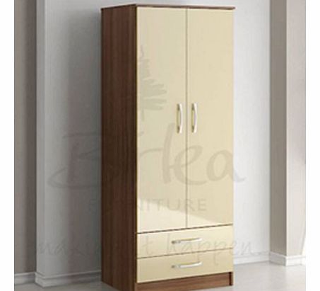 Lynx Walnut  Cream Two Door Combination Wardrobe