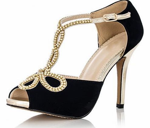 And Gold Diamante Loop Sandals