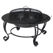 Black Round Fire Pit with Pattern Surround