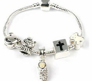 Bling Rocks Childrens Baby Christening Keepsake Silver Pandora Style Charm/Bead Bracelet. Girls Gift/ Present 15cm (Other Sizes Available)