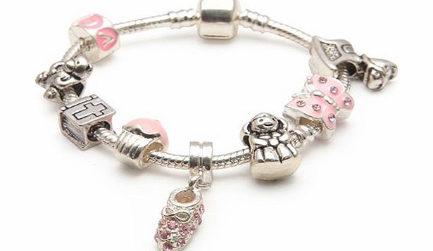 Bling Rocks Childrens/Girls Little Angel Baby Christening Keepsake Silver Pandora Charm/Bead Bracelet. Ideal Gift/Present 15 cm(Other sizes available)