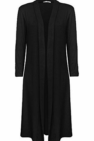 BLISSRETAIL Ladies Boyfriend Long Sleeve Length Maxi Cardigans Women Open Top Plus Size 8-18 (XL, Black)