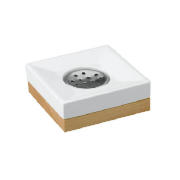 Blok White Ceramic and Wood Soap Dish