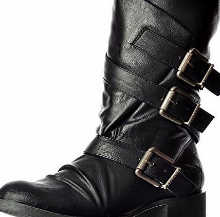 Blowfish Womens Ladies Kasbah Three Buckle Mid Calf Winter Biker Boot - Black, Whiskey UK7 - EU40 - US9 - AU8 Black Old Saddle