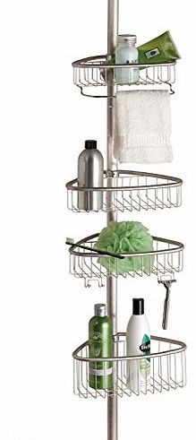 Non Rust Bathroom Telescopic Corner Shelf Storage 4 Tier Shower Caddy Organiser (Matt Silver)