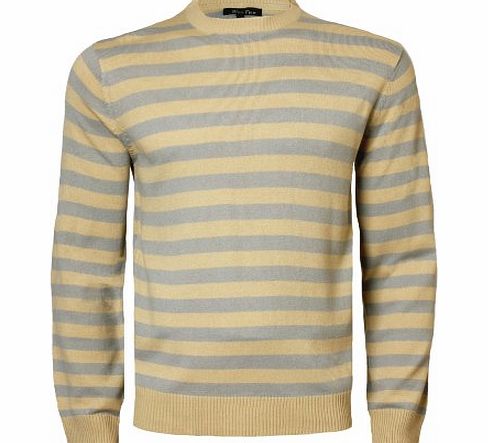 Blue Fire Mens Striped Jumper Crew Neck Casual Sweater Knitwear Top Blue Fire 26A-903, Lt Stone, Large