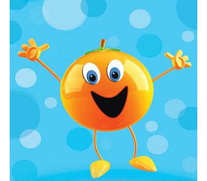 Blue Frog Fruity Orange - Humorous Cartoon Blank Greeting Card or General, Occasional, Birthday Card.