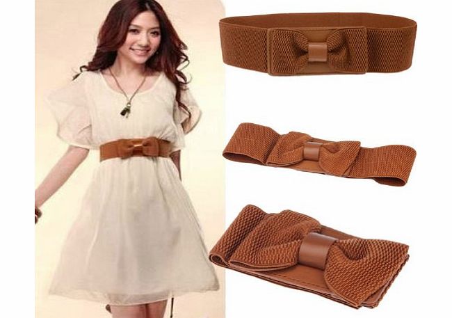 Bocideal Elegant Women Waist Belt Waistband Bowknot Wide Elastic Stretch Bow (Brown)