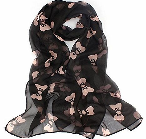 New Fashion Women Lady Sweet Chiffon Soft Shawl Scarf Big Bowtie Long Stole Wrap (Black)