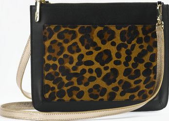 Boden Chancery Clutch Black/Tan Leopard Pony Boden,